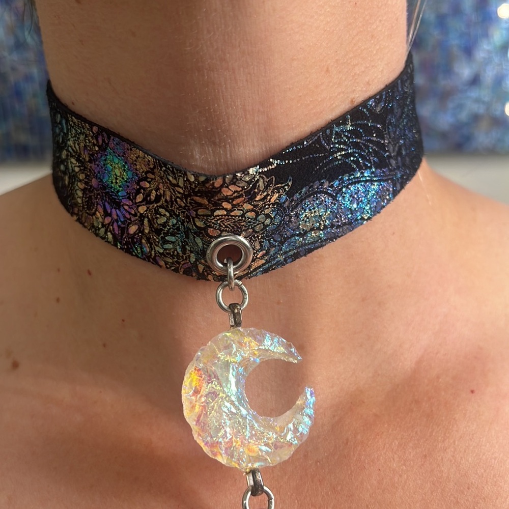 Opalite moon fringe necklace